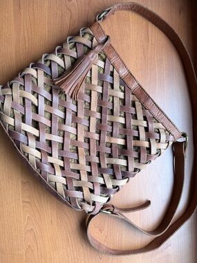 Woven Leather Crossbody Bag - Brown Multi Anabaglish